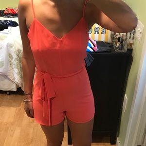 Coral shorts romper